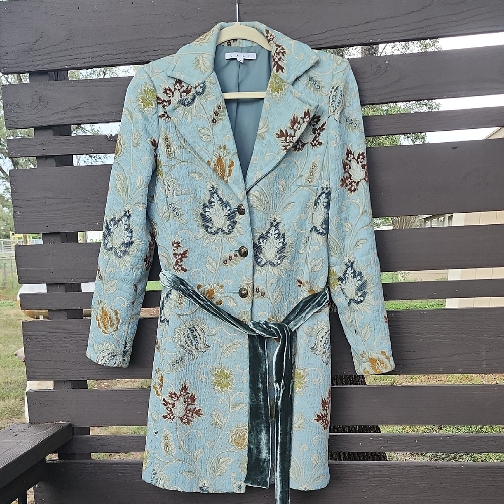 CAbi Blue Floral Embroidered Coat